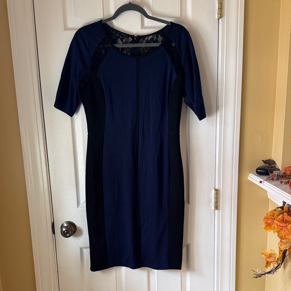 Metaphor Elegant Navy and Black Midi Dress